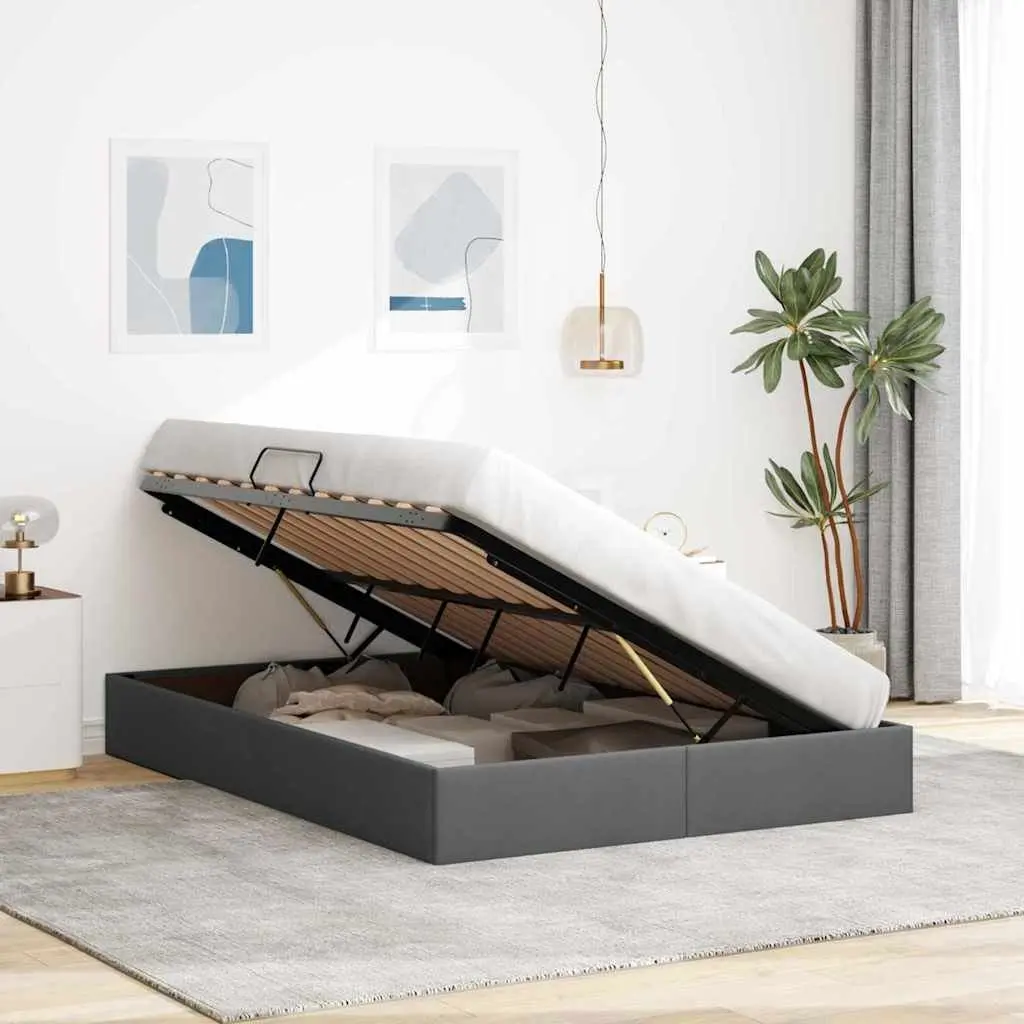 Storage Bed Grey Fabric 137x190cm Hydraulic Lift Bedroom Furniture Frame