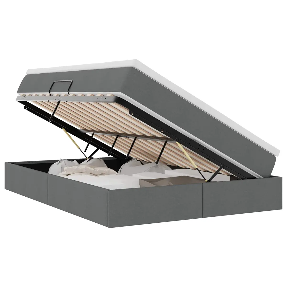Storage Bed with Mattress Grey 152 x 203 cm Modern Bedroom Furniture Hydraulic