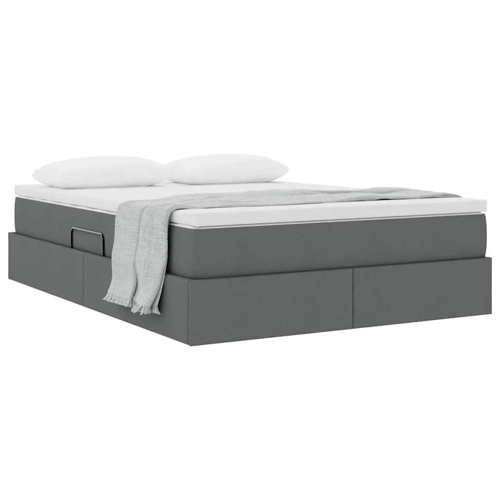 Storage Bed with Mattress Grey 152 x 203 cm Modern Bedroom Furniture Hydraulic