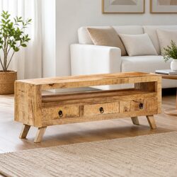 TV Cabinet 110x30x40cm Brown Wooden Living Room Storage Drawers Shelf Unit