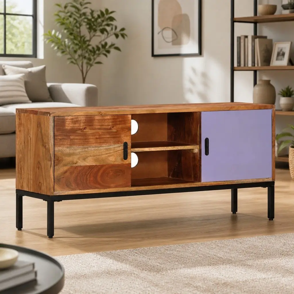 TV Cabinet Solid Wood Storage Unit 110x30x50 cm Honey Brown Grey Living Room