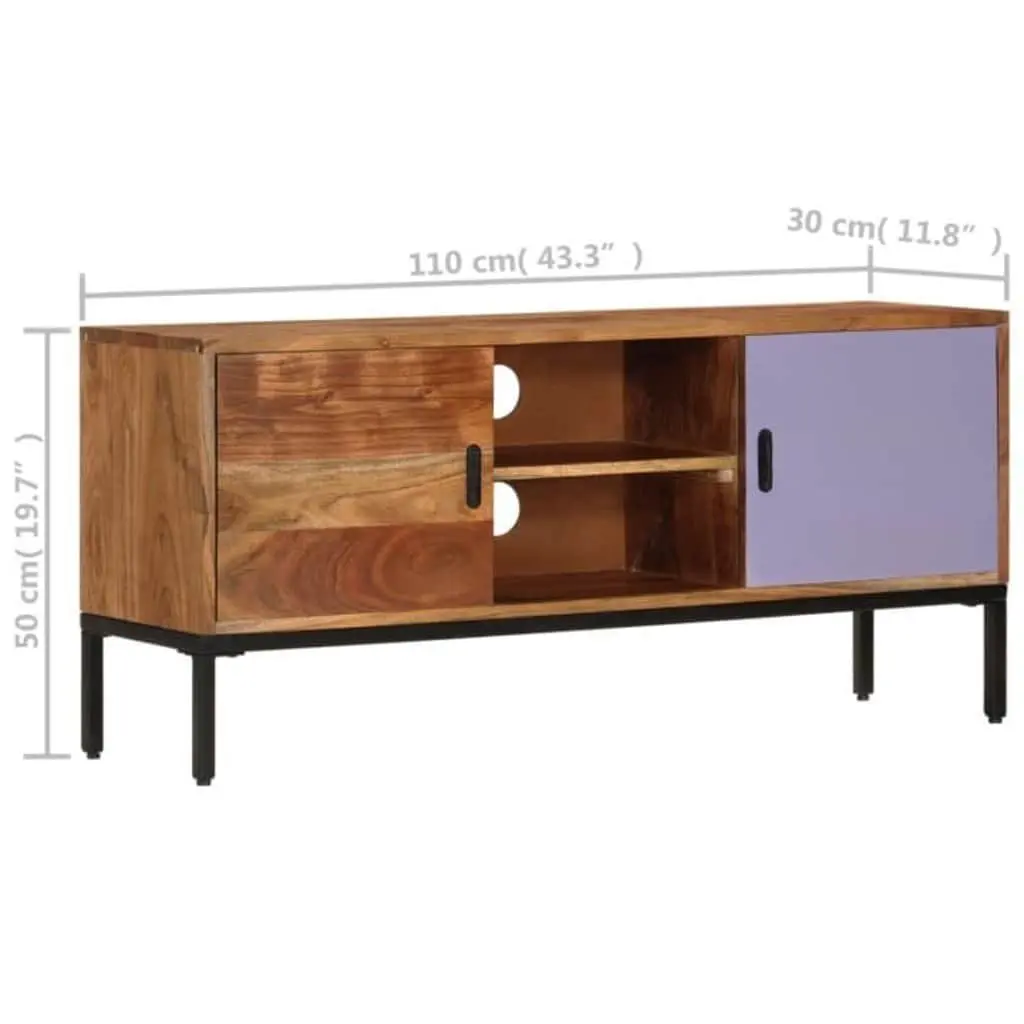 TV Cabinet Solid Wood Storage Unit 110x30x50 cm Honey Brown Grey Living Room