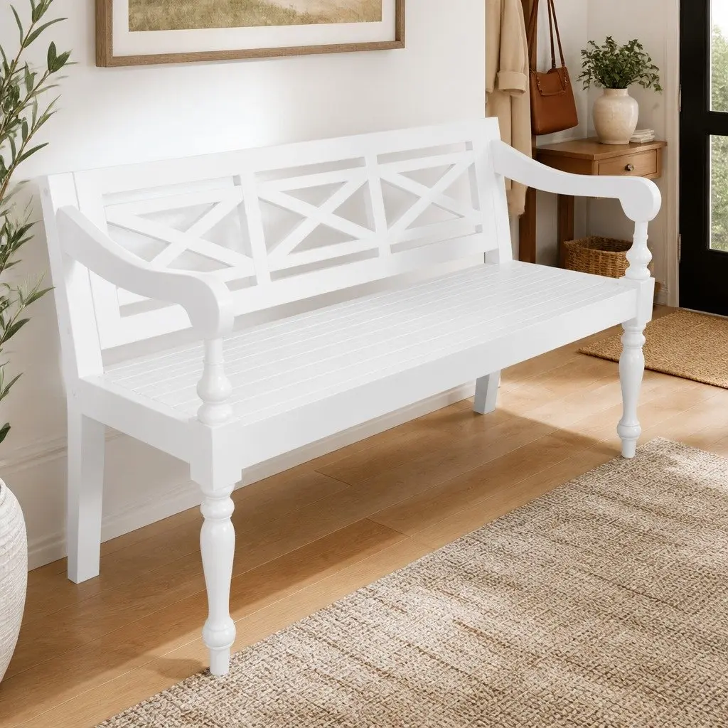 123cm White Wooden Storage Bench