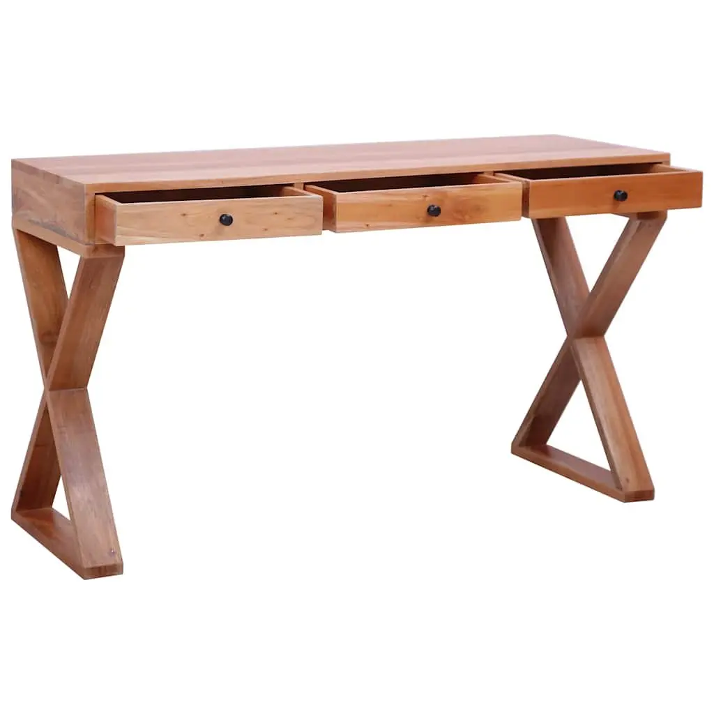 Computer Desk Solid Mahogany Wood Natural Home Office Writing Table 115 x 47 x 77 cm