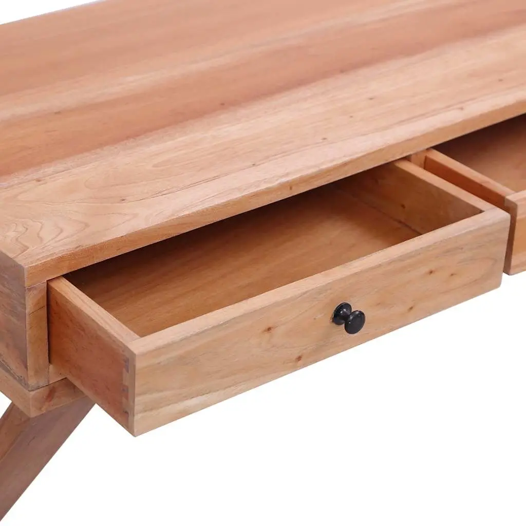 Computer Desk Solid Mahogany Wood Natural Home Office Writing Table 115 x 47 x 77 cm