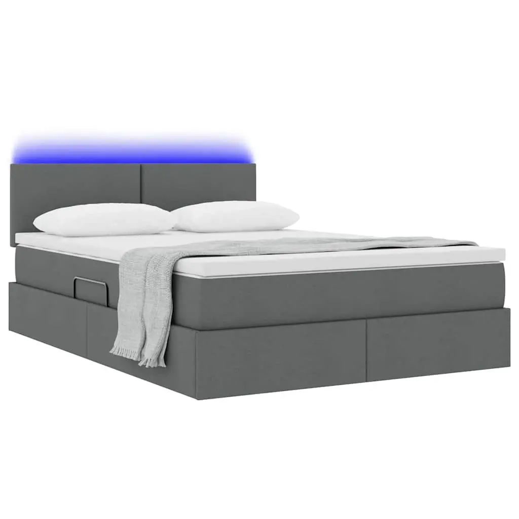 LED Storage Bed with Mattress Dark Grey 152 x 203 cm Gas Lift Upholstered Frame