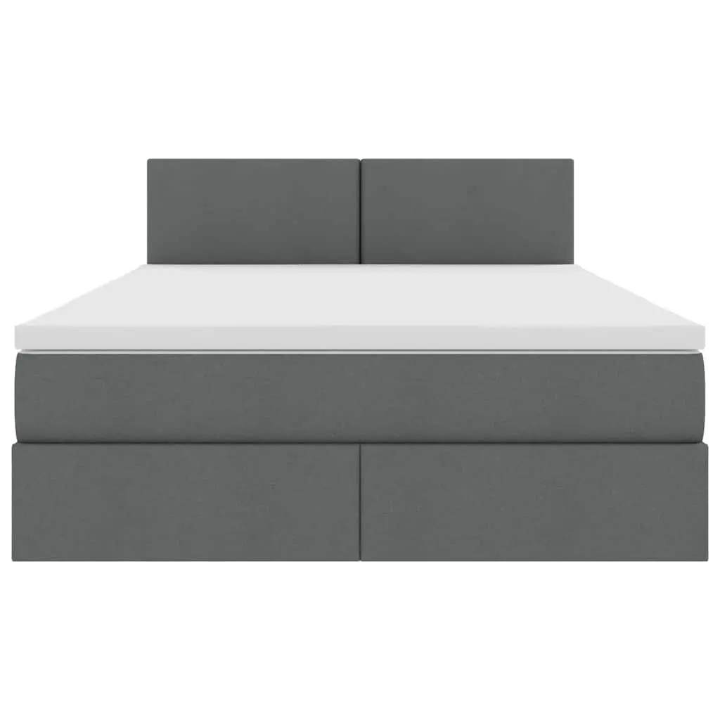 LED Storage Bed with Mattress Dark Grey 152 x 203 cm Gas Lift Upholstered Frame