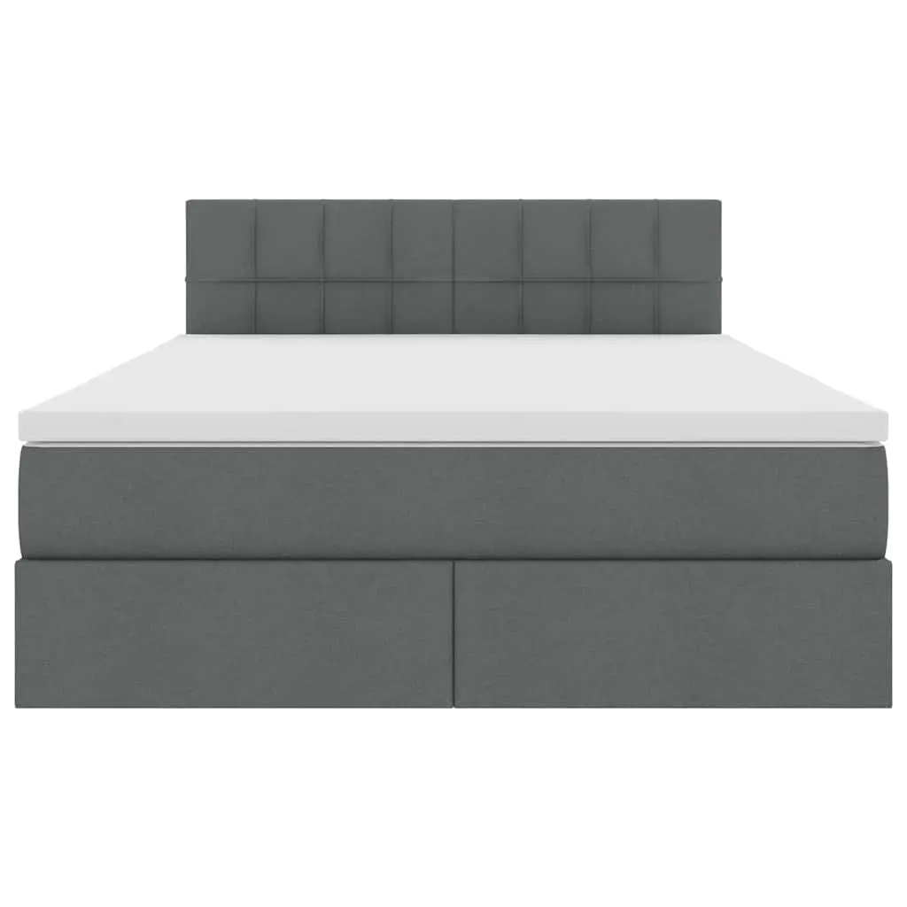 Storage Bed with Mattress 152 x 203 cm Dark Grey Upholstered Frame with LED Lighting