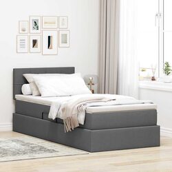 Comfortable Dark Grey Storage Bed with Mattress and LED Lights