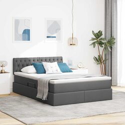 Comfortable LED Storage Bed with Mattress in Dark Grey Fabric