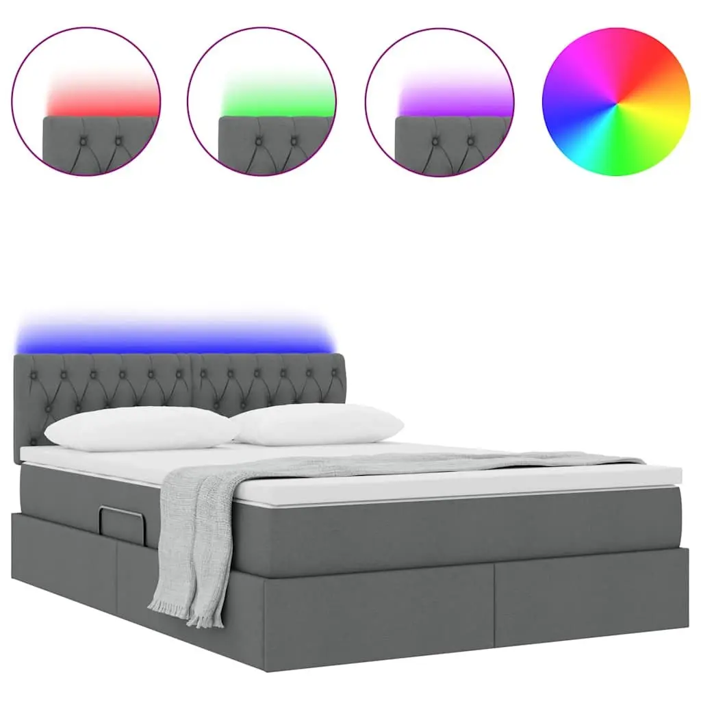 LED Storage Bed with Mattress 152 x 203 cm Dark Grey