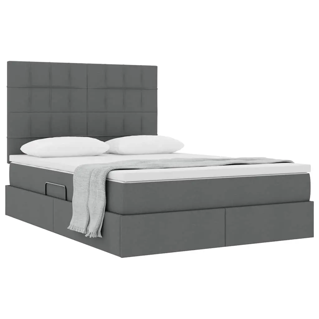 Storage Bed Hydraulic Lift Under-Bed Space 153 x 203 cm Grey Polyester Headboard