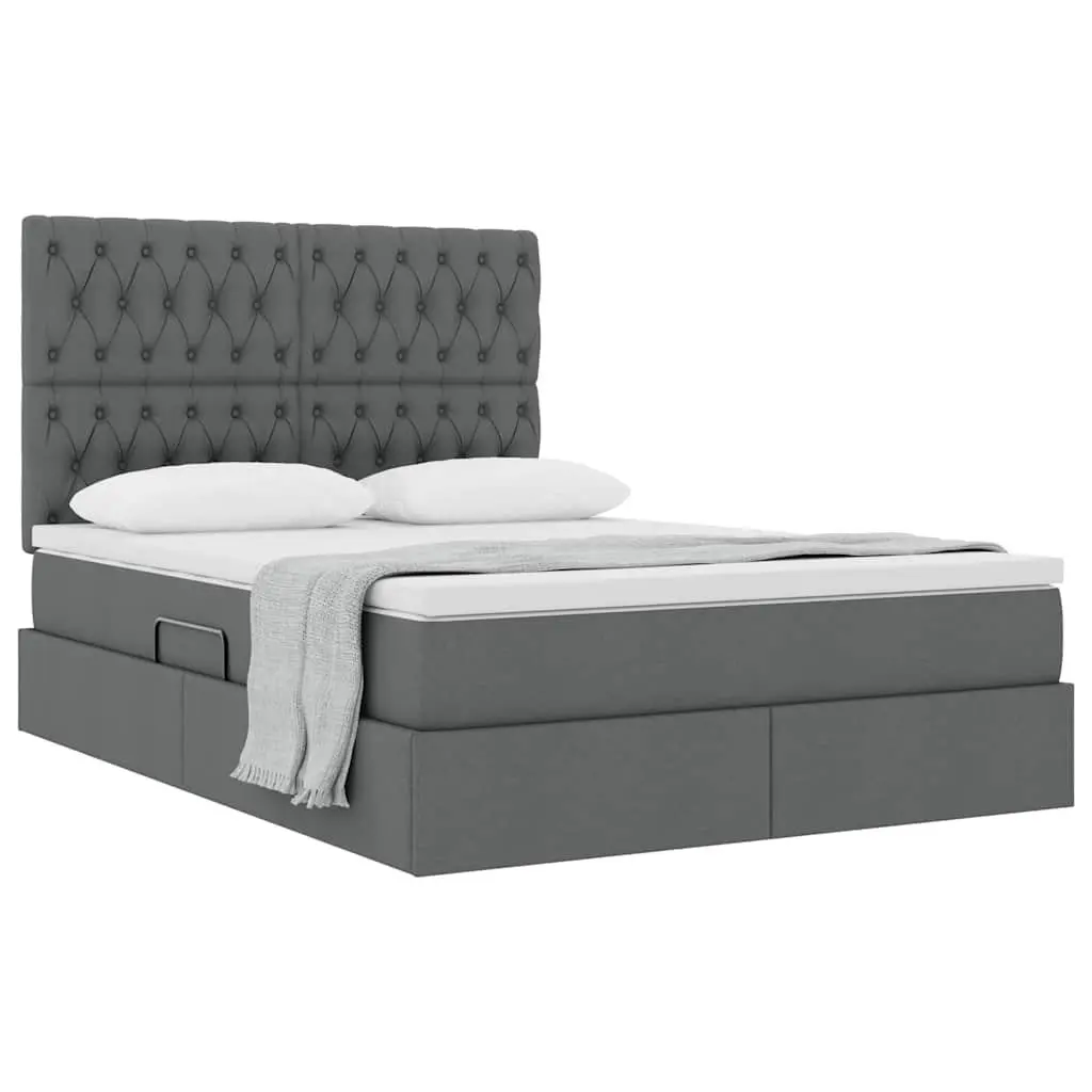 Storage Bed Grey 153x203cm Hydraulic Lift Under Bed Drawers