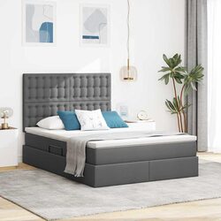 Storage Bed with Headboard Grey 137 x 190 cm Hydraulic Lift Under-Bed