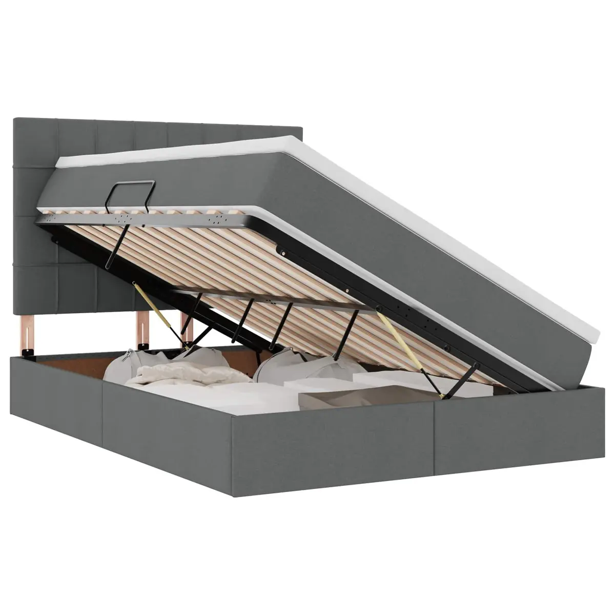 LED Storage Bed with Mattress Dark Grey 152 x 203 cm Upholstered Frame Bedroom