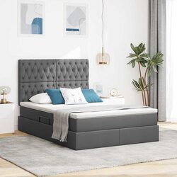 Storage Bed with LED Lights Mattress Dark Grey 137 x 190 cm Modern Bedroom Frame