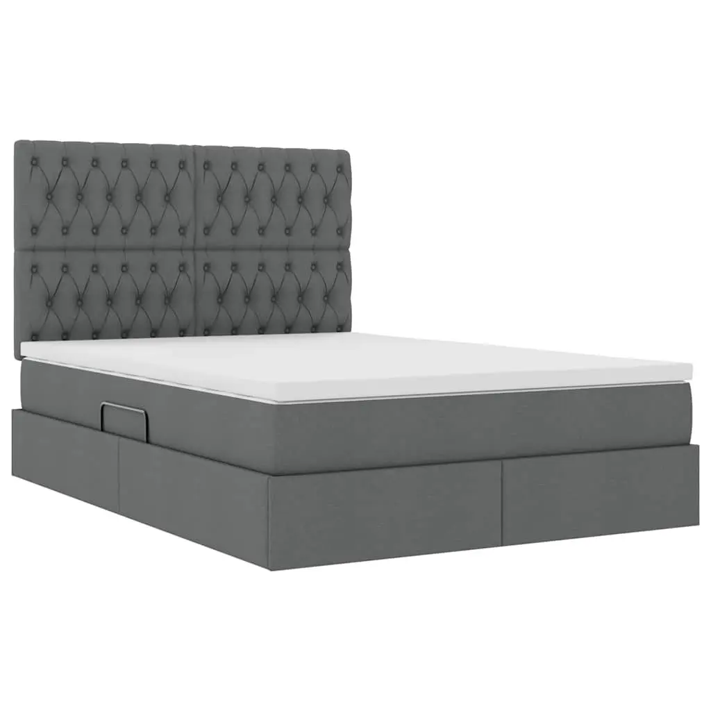 LED Storage Bed with Mattress Dark Grey 152x203cm Padded Headboard Underbed