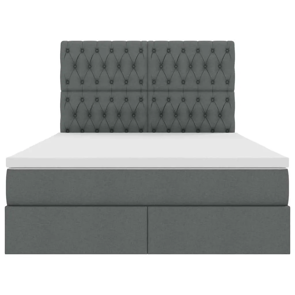 LED Storage Bed with Mattress Dark Grey 152x203cm Padded Headboard Underbed