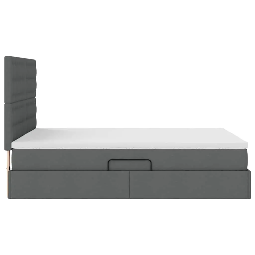LED Storage Bed with Mattress Queen Size Dark Grey Upholstered Headboard