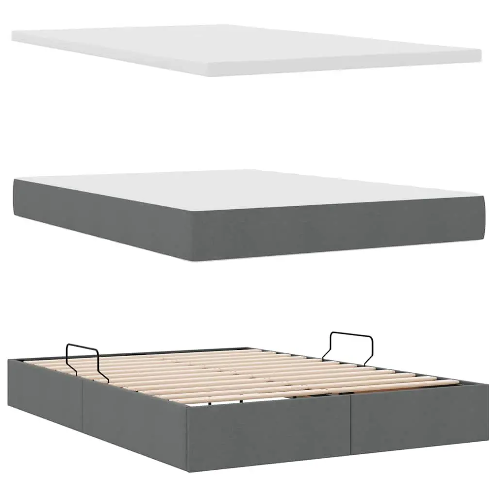 LED Storage Bed with Mattress Queen Size Dark Grey Upholstered Headboard