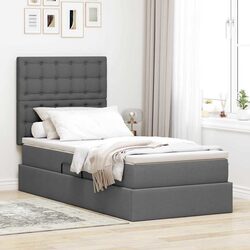 Storage Bed with LED Lighting and Mattress Dark Grey 107 x 203 cm Modern Design