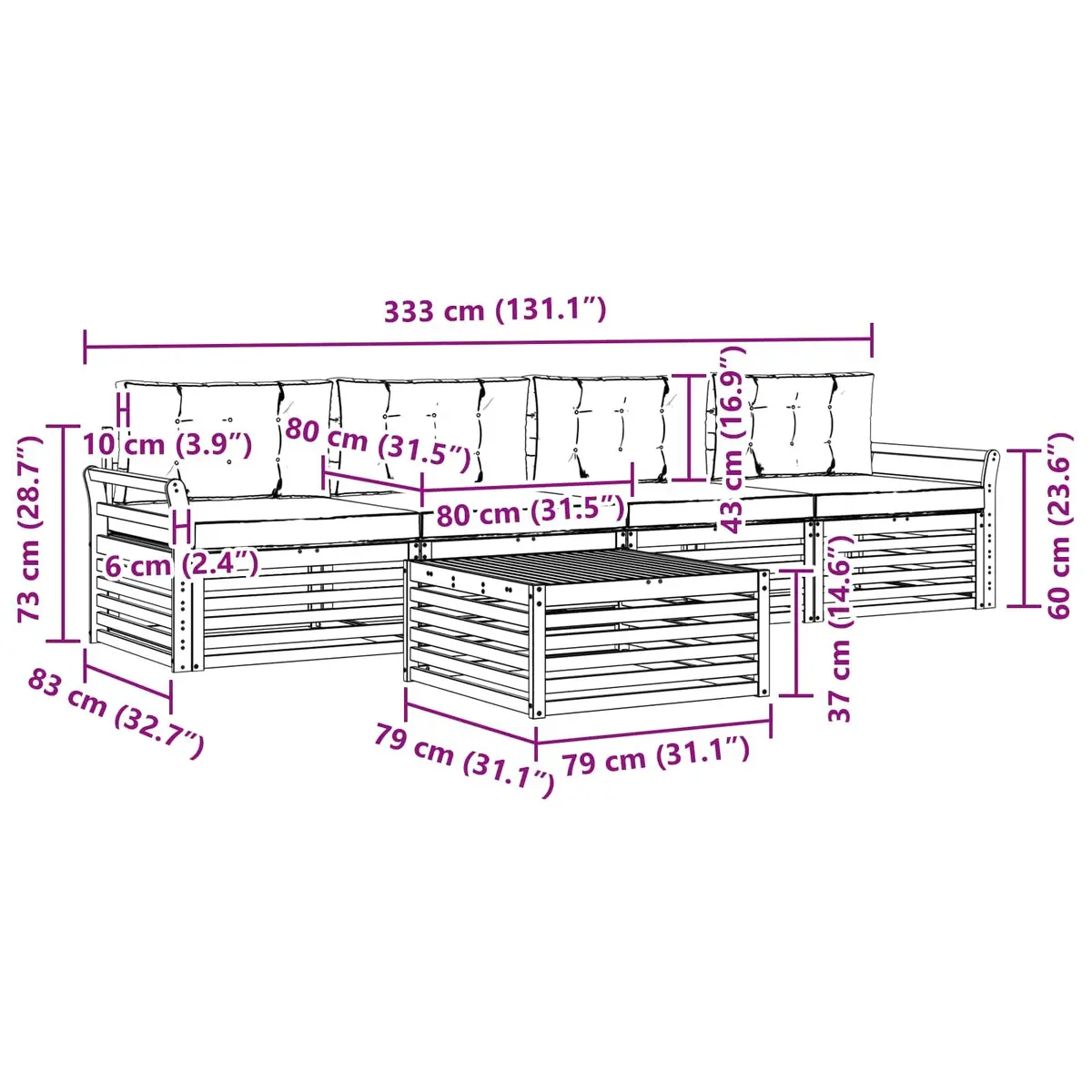 Outdoor Sofa Set 5 Piece Garden Furniture Modular Natural Anthracite