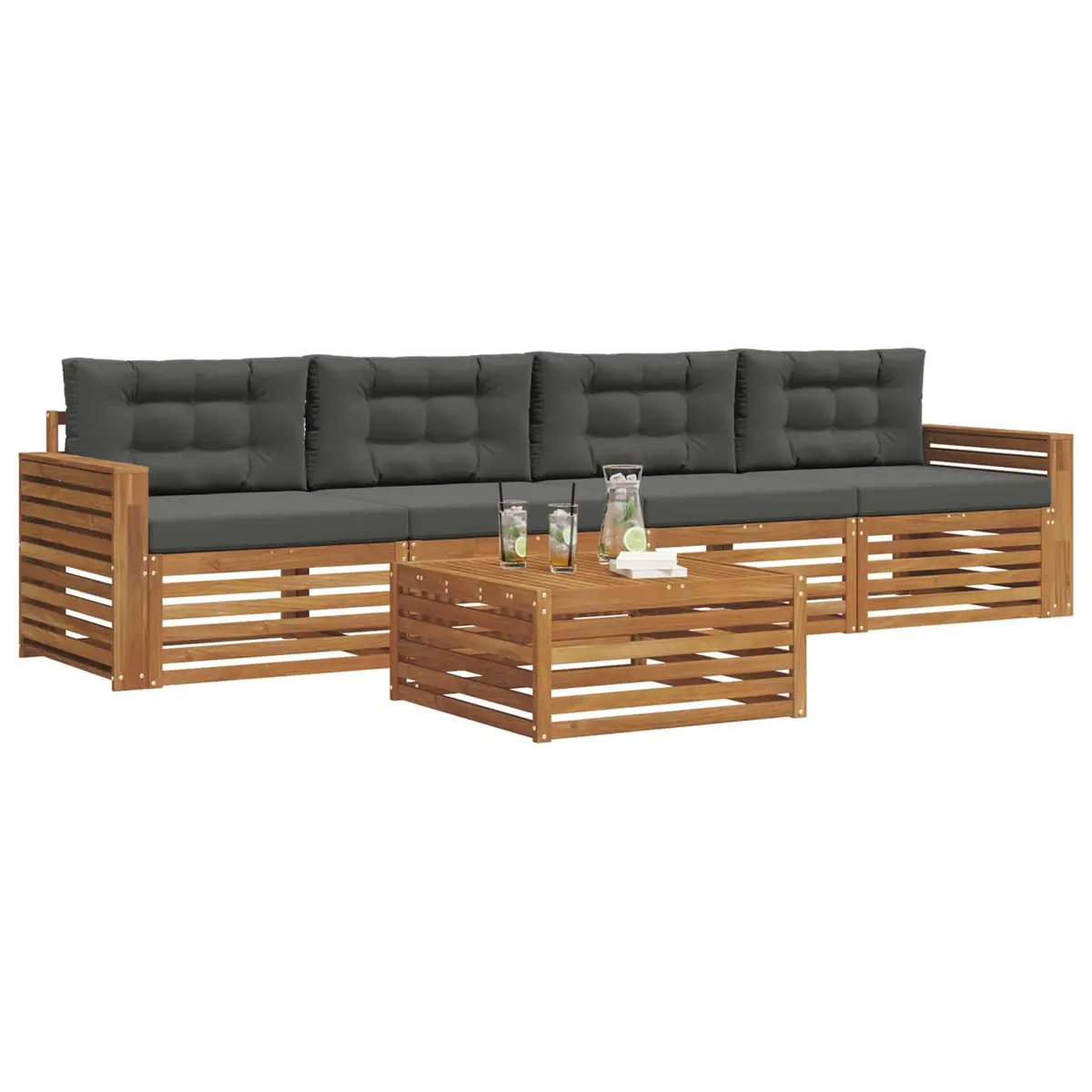 Outdoor Sofa Set 5 Pieces Modular Garden Furniture Natural