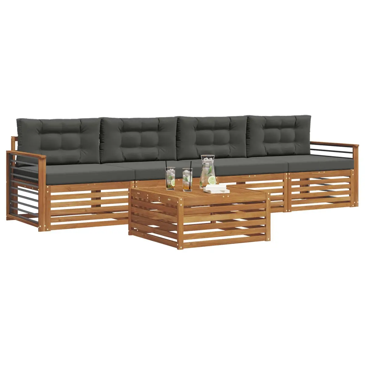 Outdoor Sofa Set 5 Pieces Garden Furniture Cushion Natural Anthracite