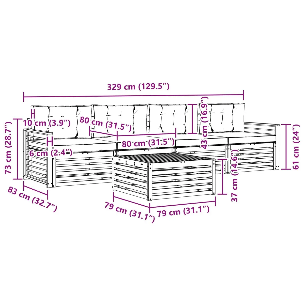 Outdoor Sofa Set 5 Pieces Garden Furniture Cushion Natural Anthracite
