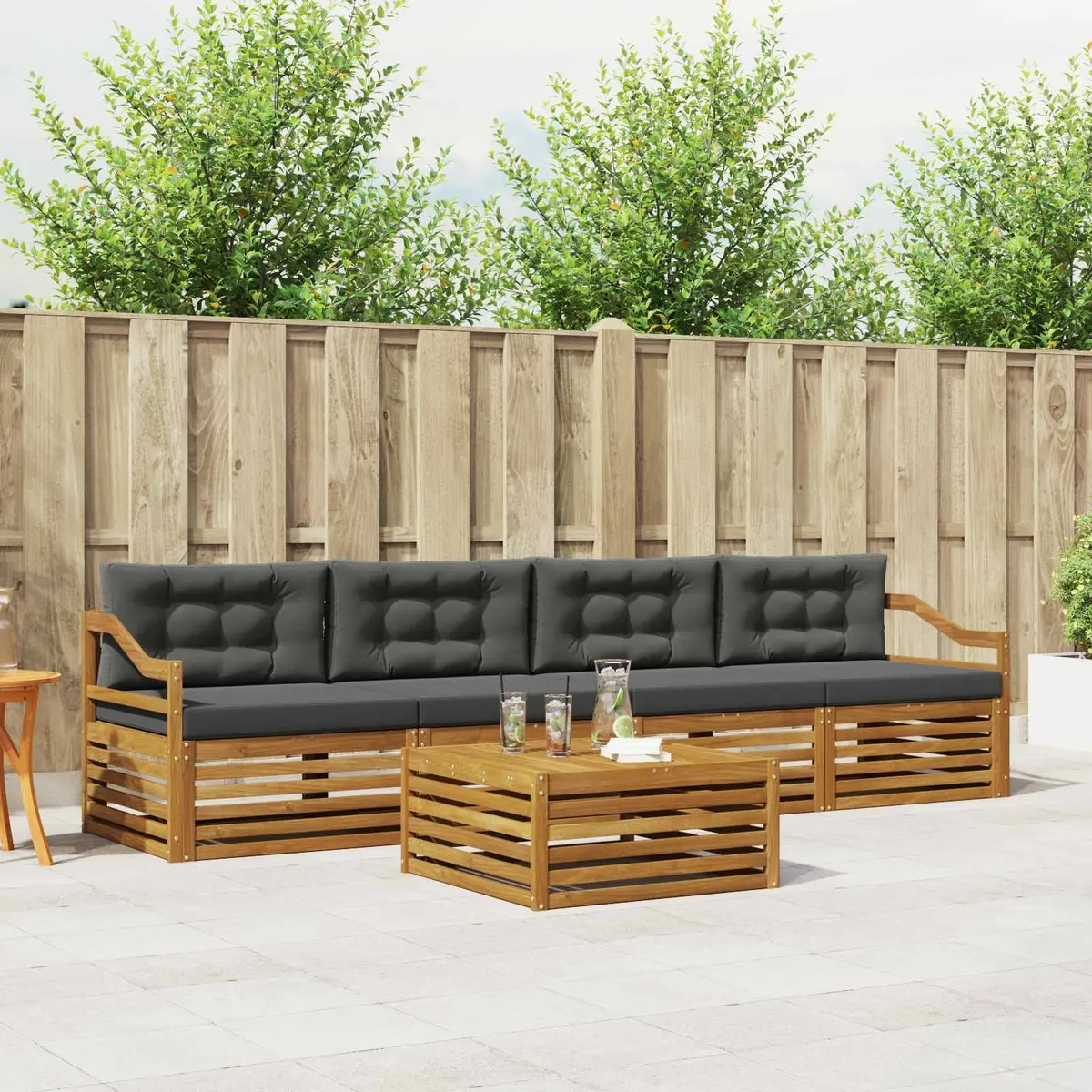 Outdoor Sofa Set 5-Piece Modular Lounge Acacia Natural Anthracite