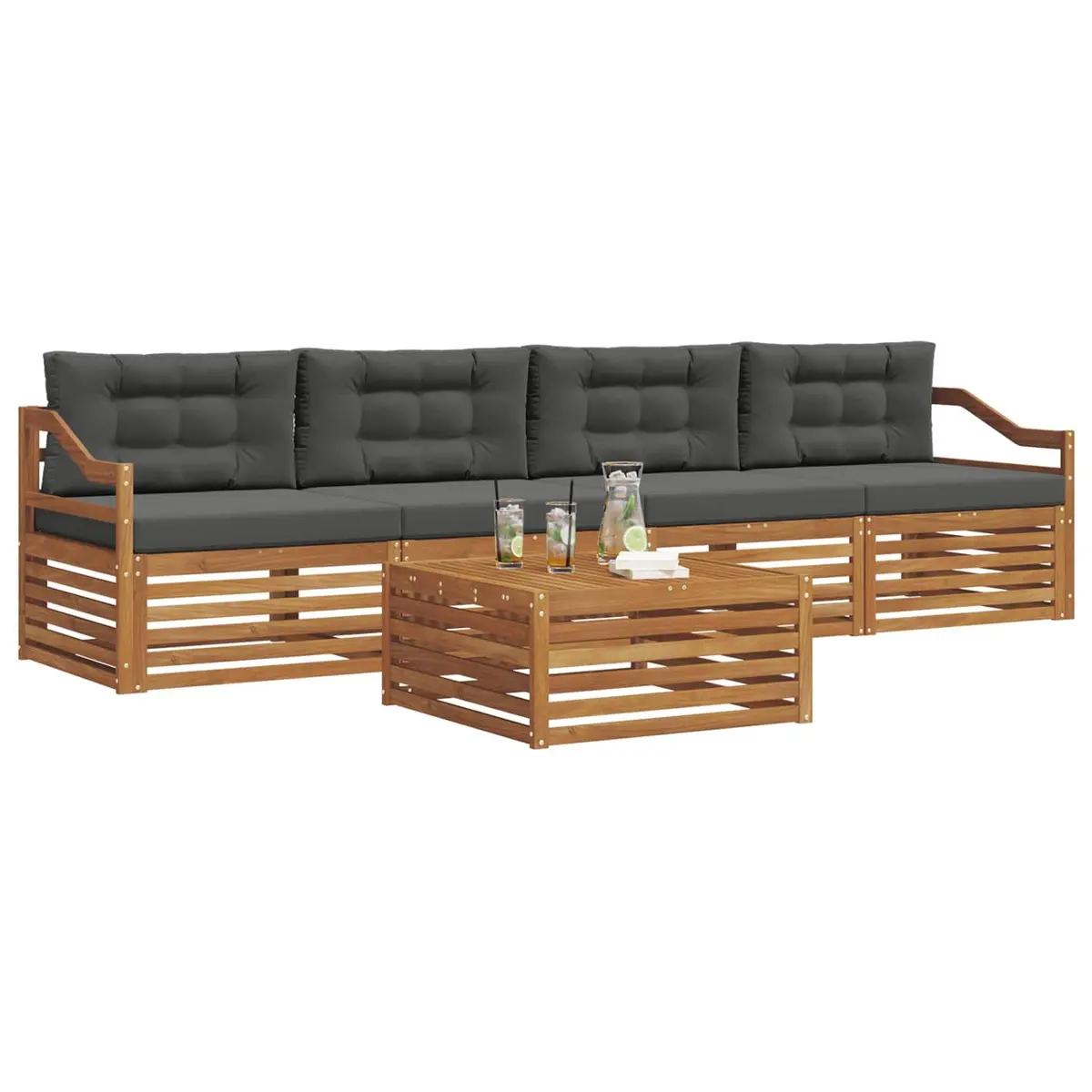 Outdoor Sofa Set 5-Piece Modular Lounge Acacia Natural Anthracite