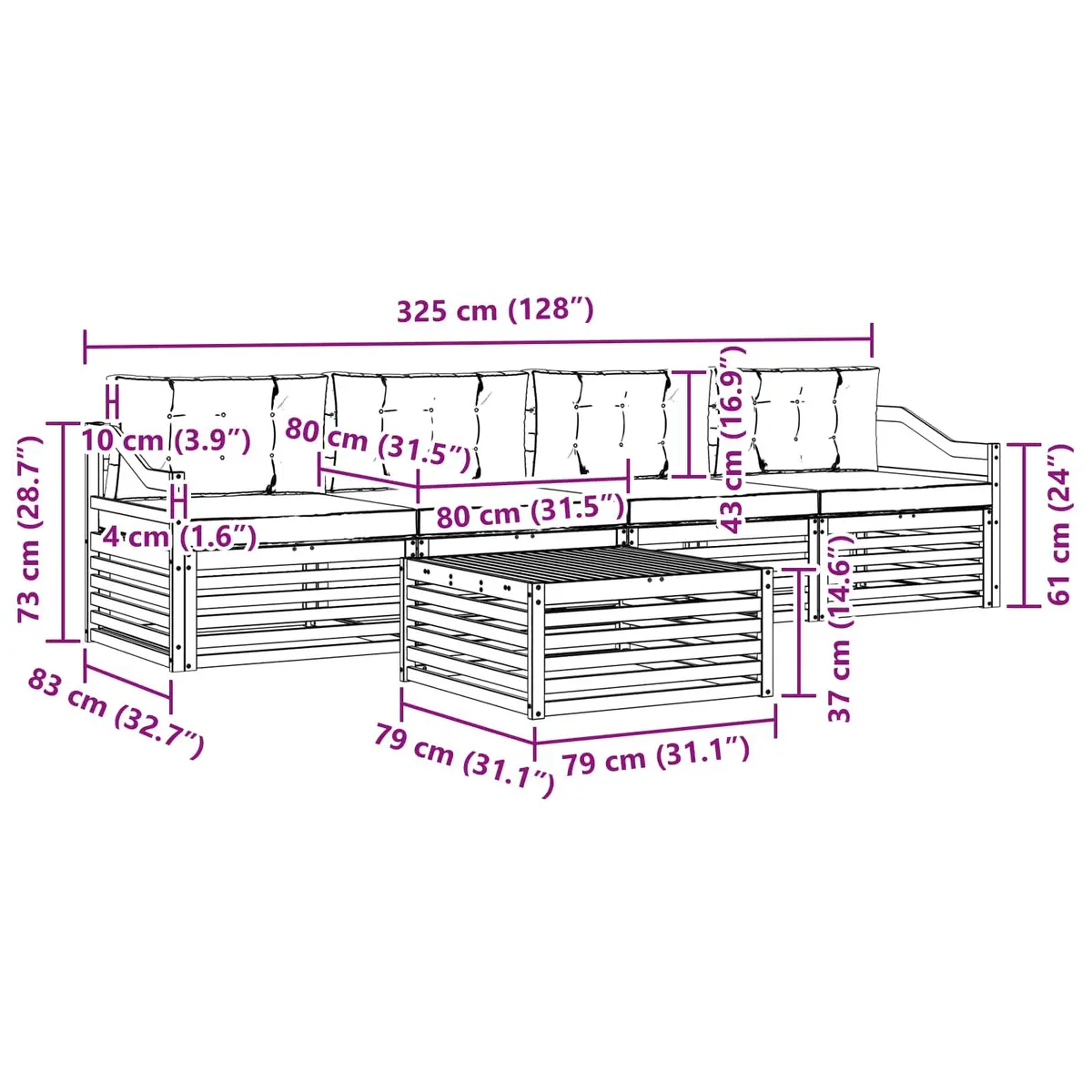 Outdoor Sofa Set 5-Piece Modular Lounge Acacia Natural Anthracite