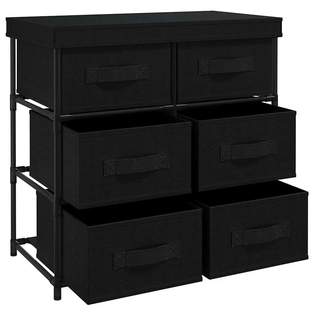 Storage Cabinet Organiser 6 Drawers Black Fabric Steel Frame Unit