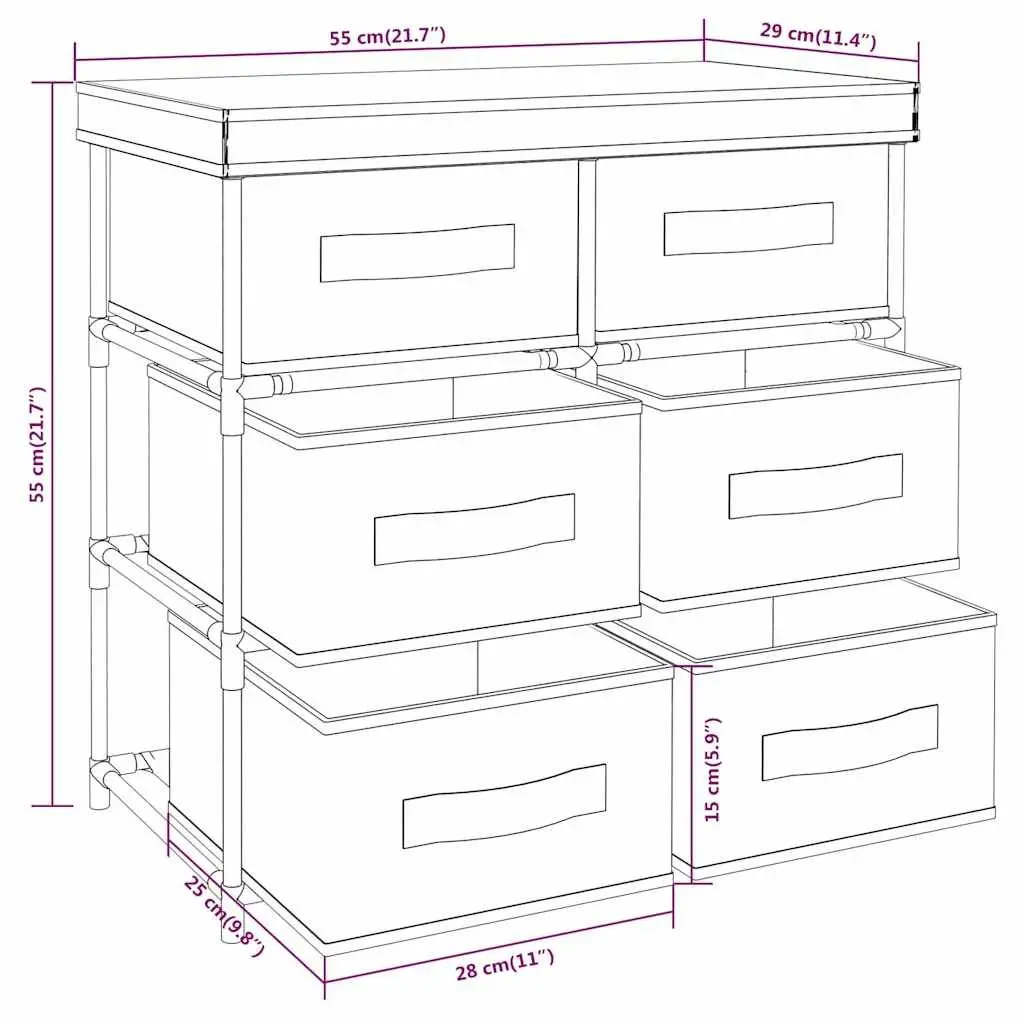 Storage Cabinet Organiser 6 Drawers Black Fabric Steel Frame Unit