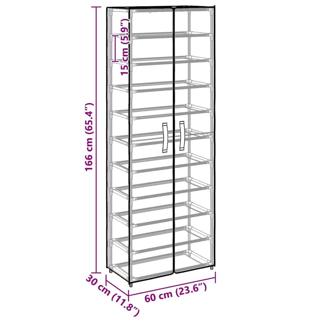 Shoe Cabinet Storage Organiser Rack 10-Tier Grey Steel Frame Non-Woven Fabric Cover