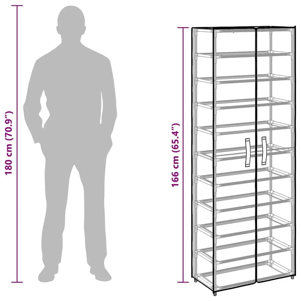 Shoe Cabinet Storage Organiser Rack 10-Tier Grey Steel Frame Non-Woven Fabric Cover