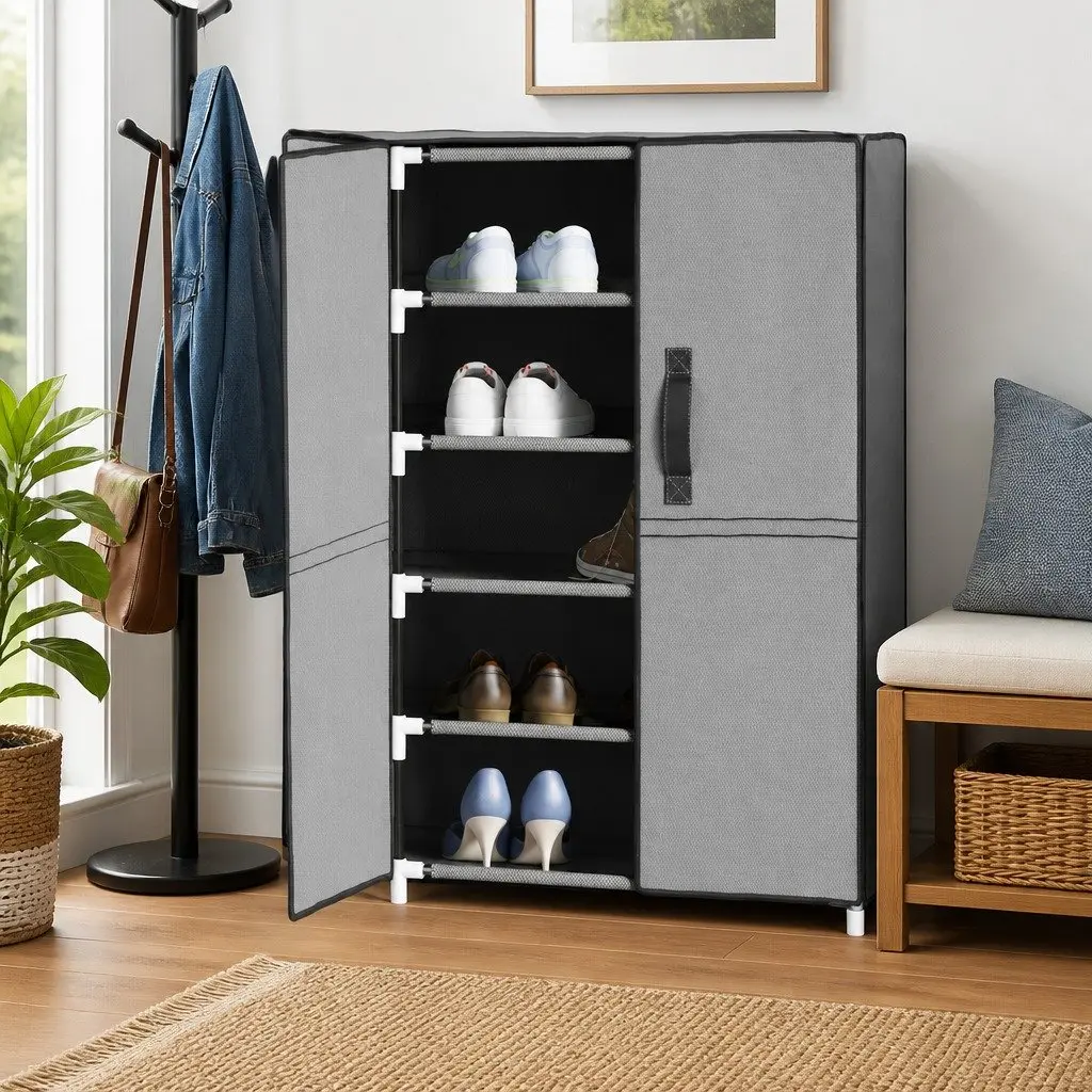 Shoe Cabinet 5-Tier Storage Organiser Rack Grey Fabric