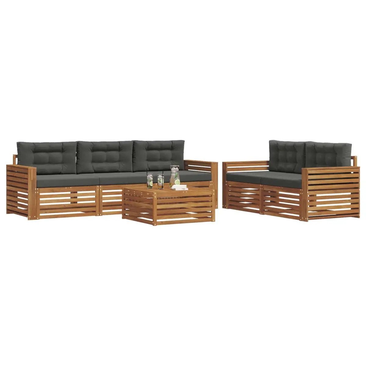 Outdoor Sofa Set Modular Seating 6 Piece Natural Anthracite Acacia Wood