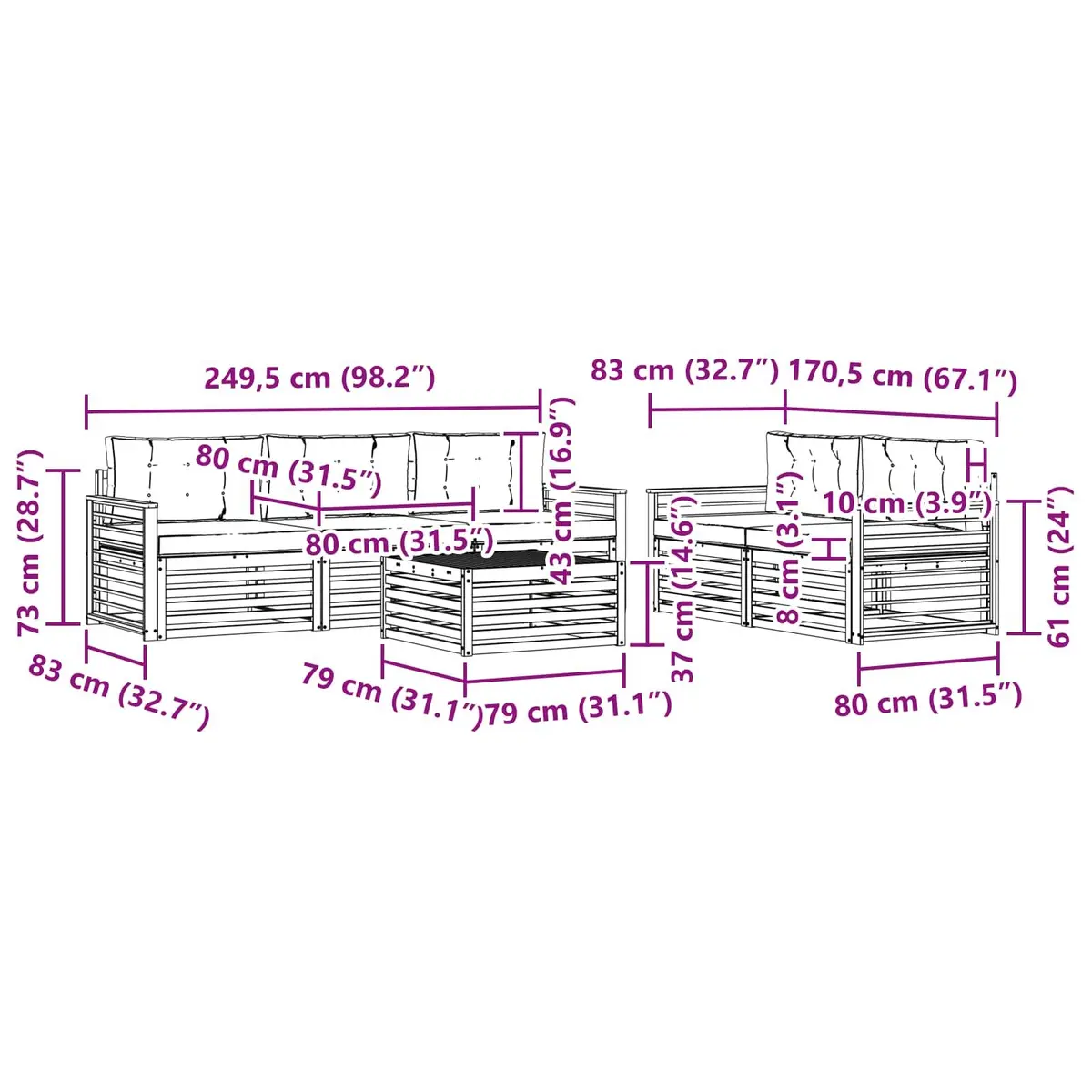 Outdoor Sofa Set Modular Garden Furniture 6 Pieces Natural Anthracite