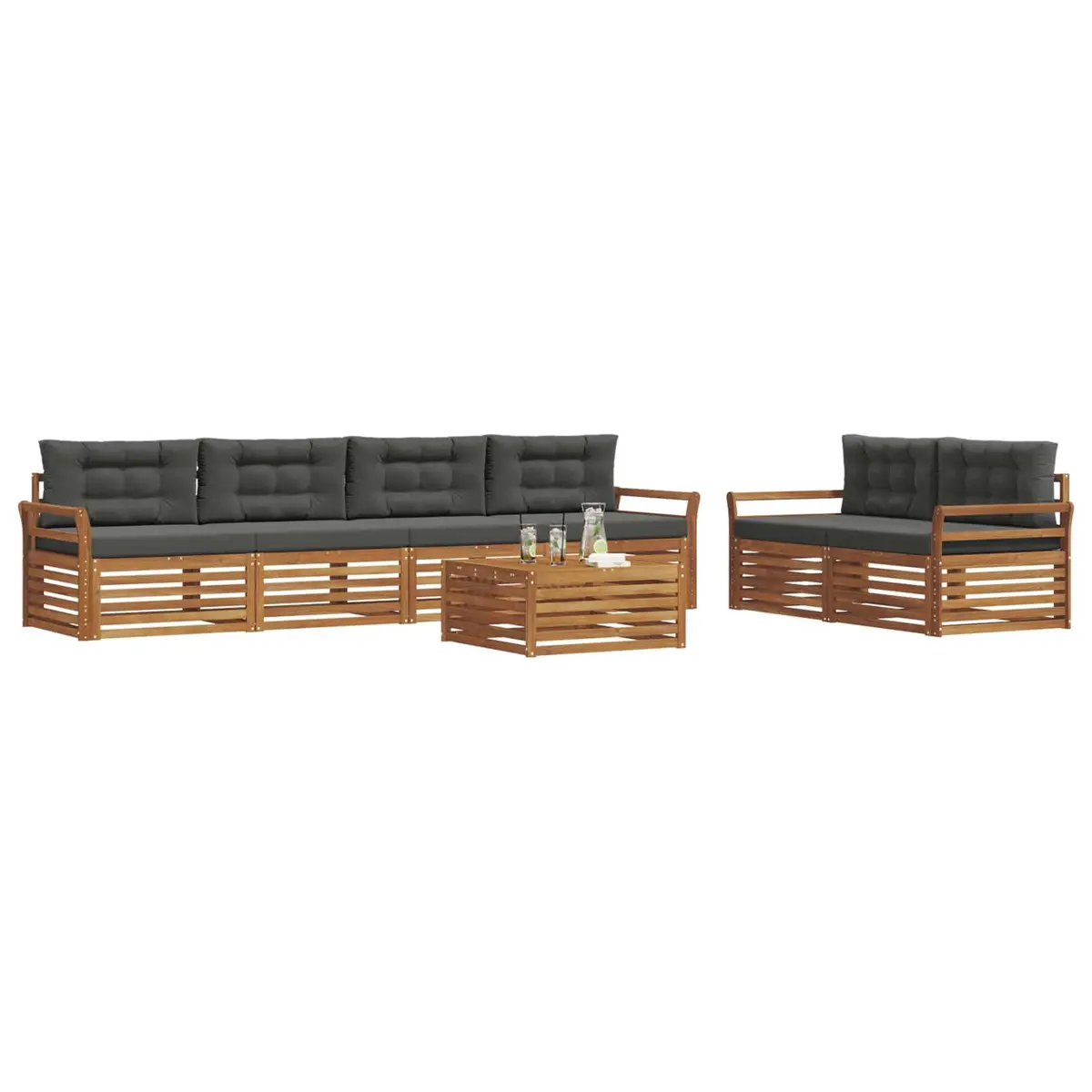 Outdoor Sofa Set 7 Piece Garden Furniture Natural Anthracite Acacia Wood