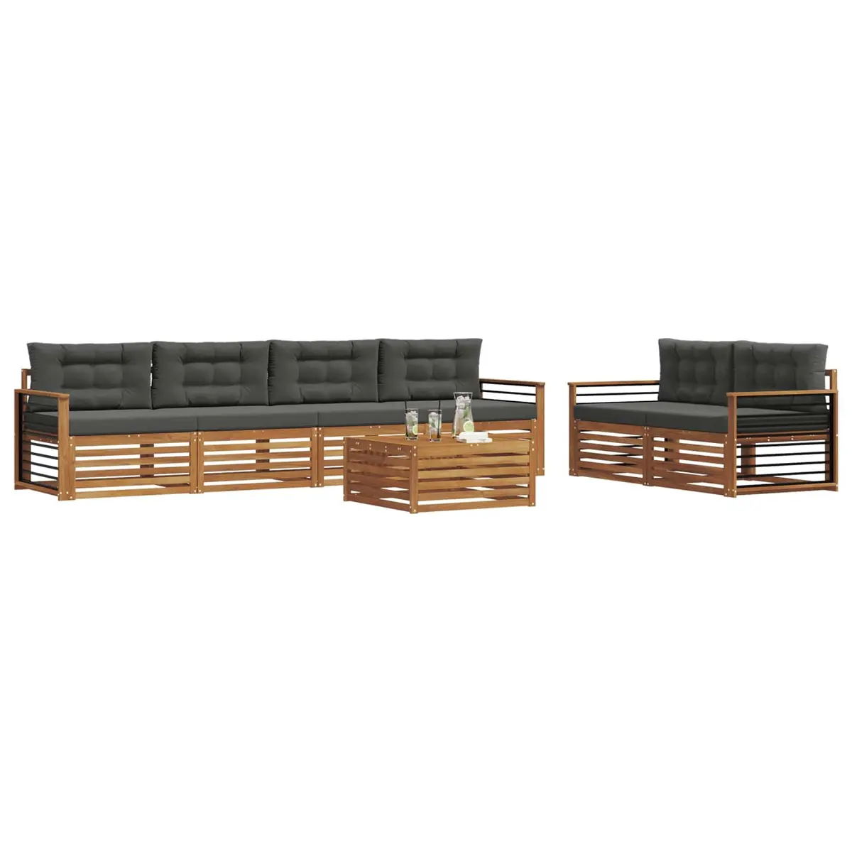 Outdoor Sofa Set 7 Piece Garden Furniture Natural Anthracite