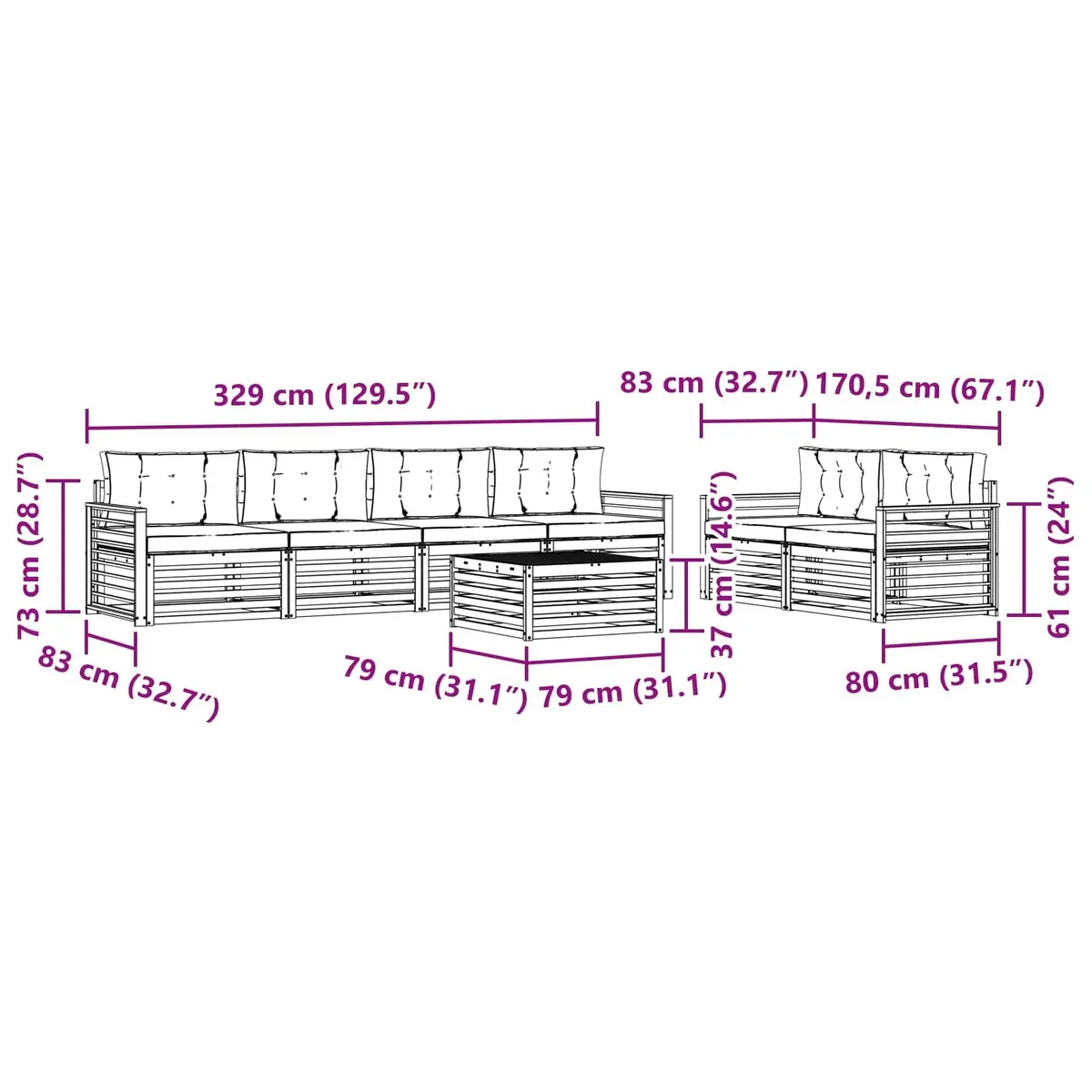 Outdoor Sofa Set 7 Piece Garden Furniture Natural Anthracite