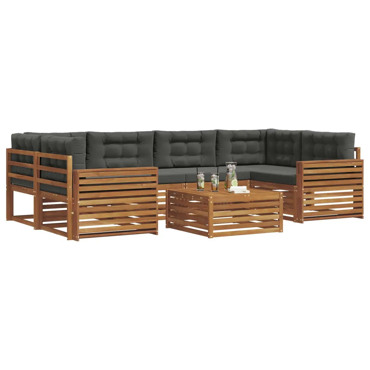 Outdoor Sofa Set 7 Piece Garden Furniture Natural Anthracite Acacia Wood Lounge