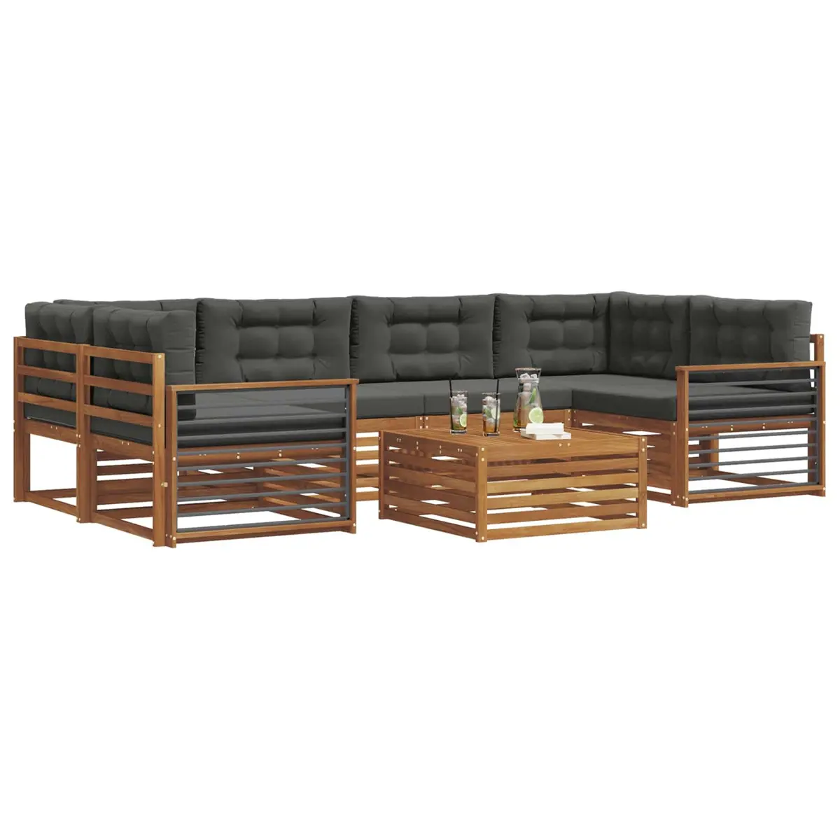 Outdoor Sofa Set 7 Piece Garden Furniture Natural Anthracite Cushions