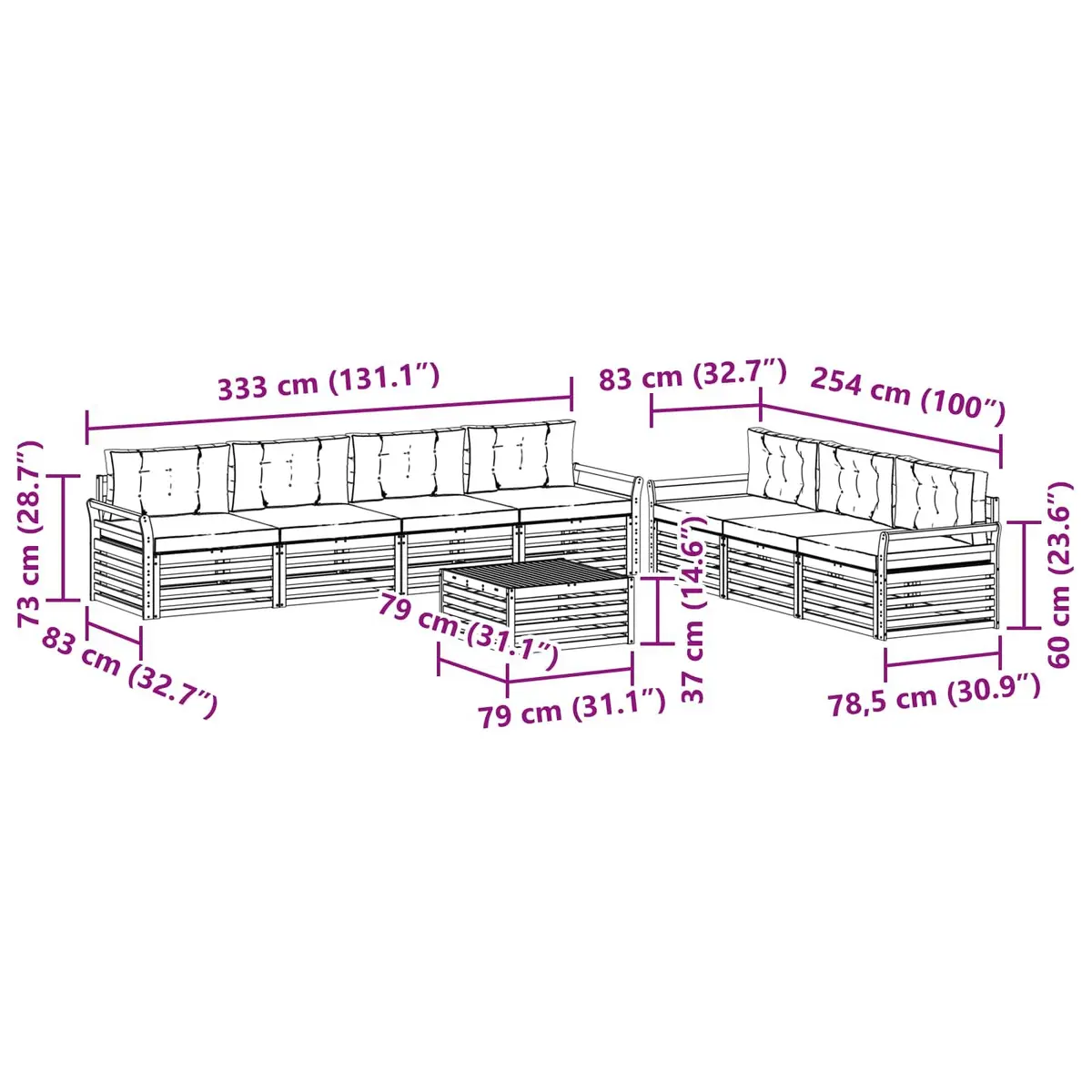 Outdoor Sofa Set Modular Garden Furniture 8 Pieces Natural Anthracite