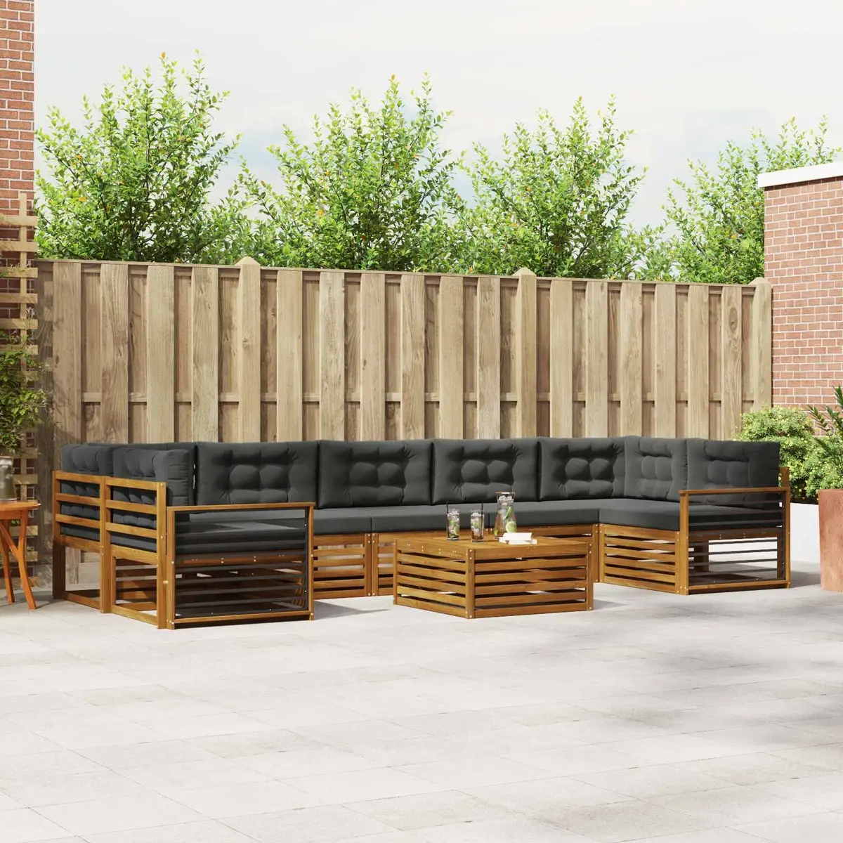 Outdoor Sofa Set Modular Lounger 8 Pieces Natural Anthracite
