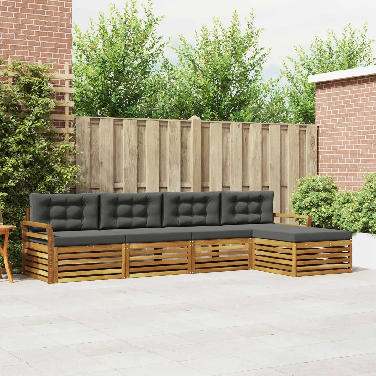Outdoor Sofa Set 5 Piece Garden Furniture Acacia Wood Cushions Natural Anthracite