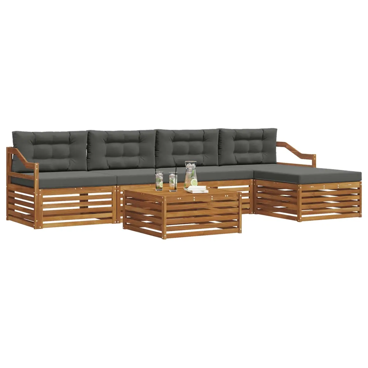 Outdoor Sofa Set Modular Garden Furniture 6 Piece Acacia Wood Brown with Cushions