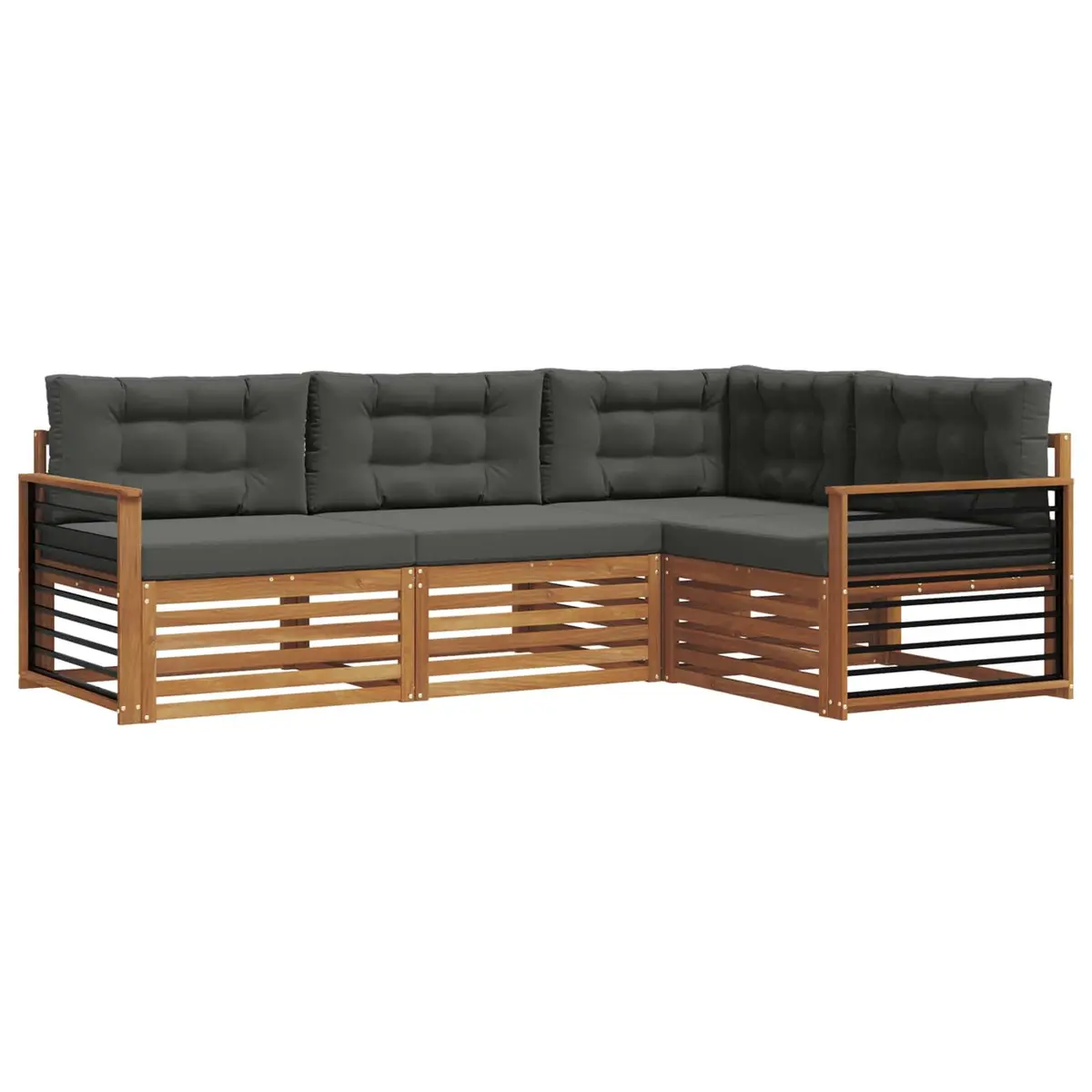 Outdoor Sofa Set Garden Furniture 4 Piece Acacia Wood with Cushions Natural Anthracite