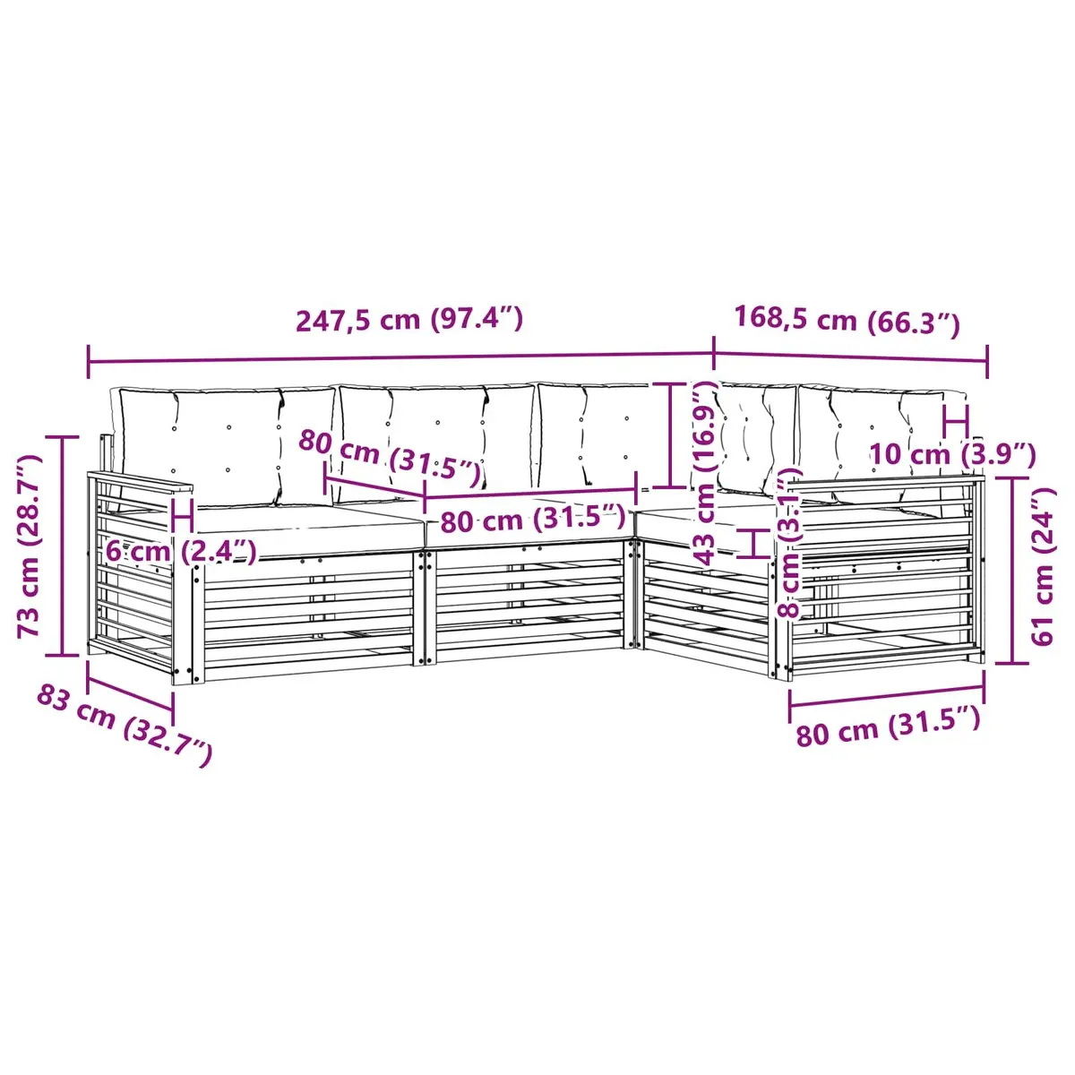 Outdoor Sofa Set Garden Furniture 4 Piece Acacia Wood with Cushions Natural Anthracite